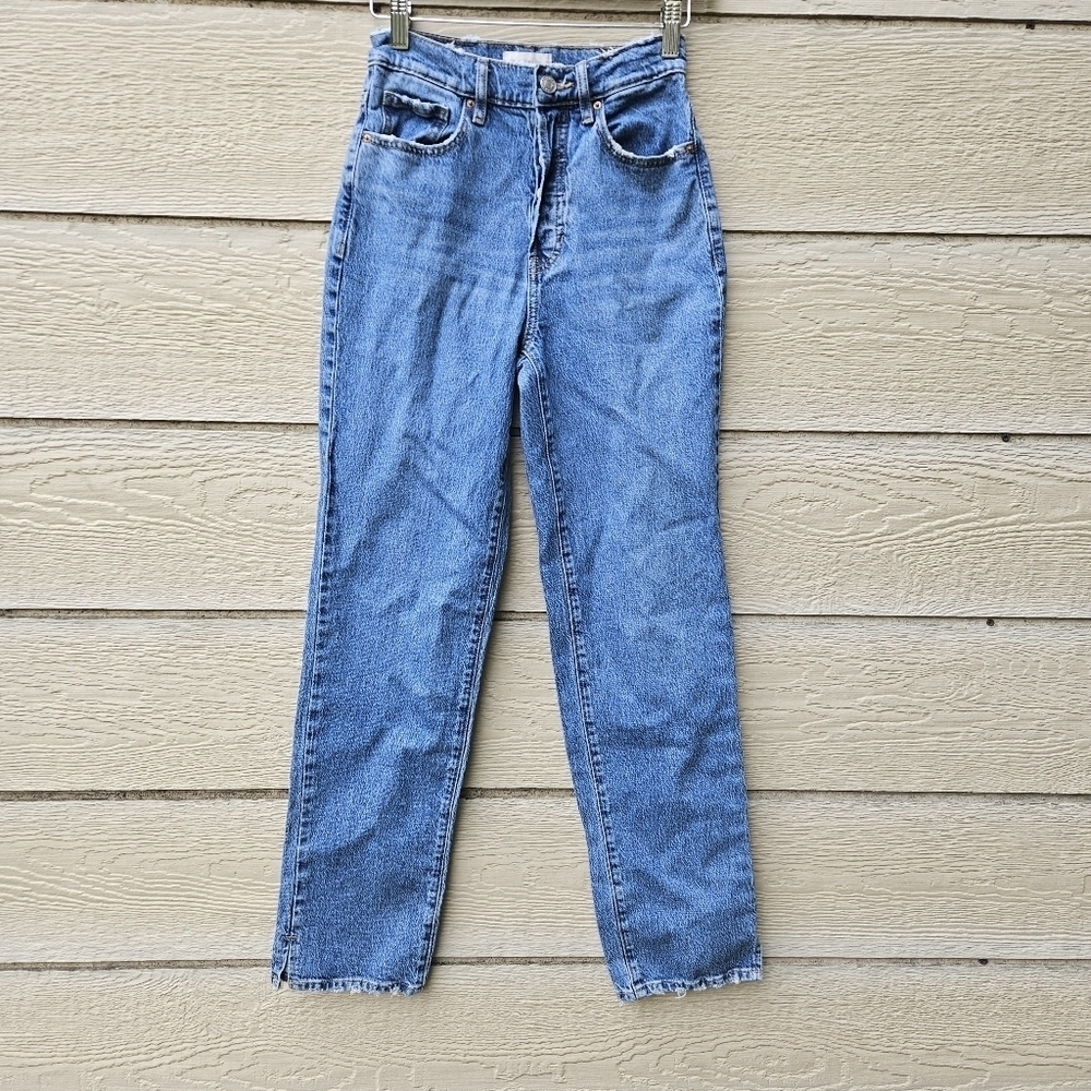 Pac Sun Stretch Dad Jeans medium acid wash size 24 distressed edges